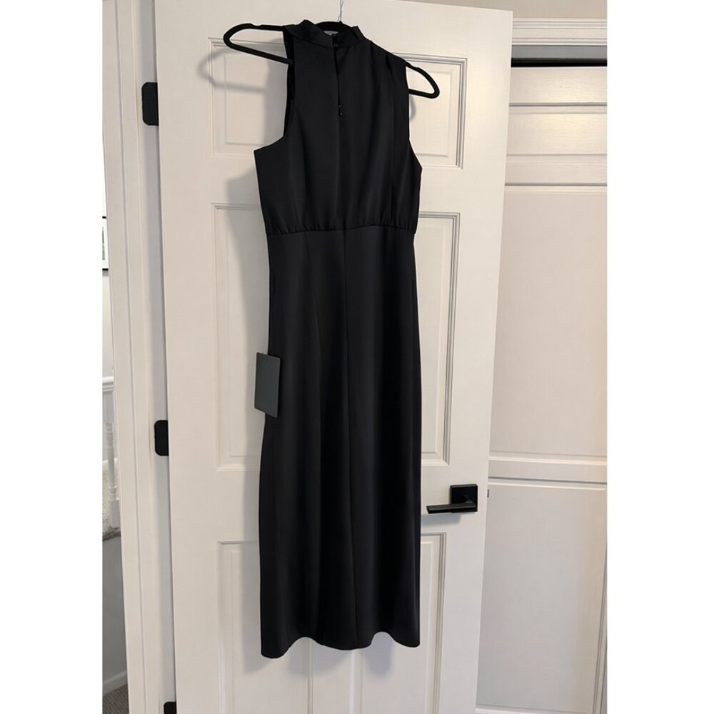 Lulus Black Satin Asymmetrical Midi Dress - Size M - Picture 2 of 4